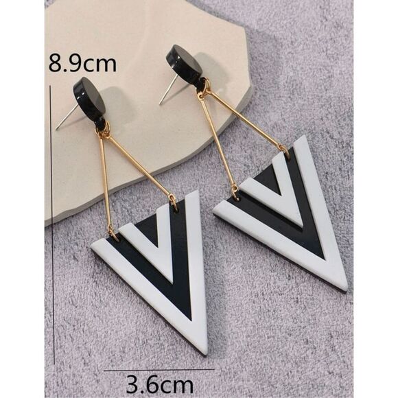 Chevron Striped Statement Earrings - Picture 3 of 3